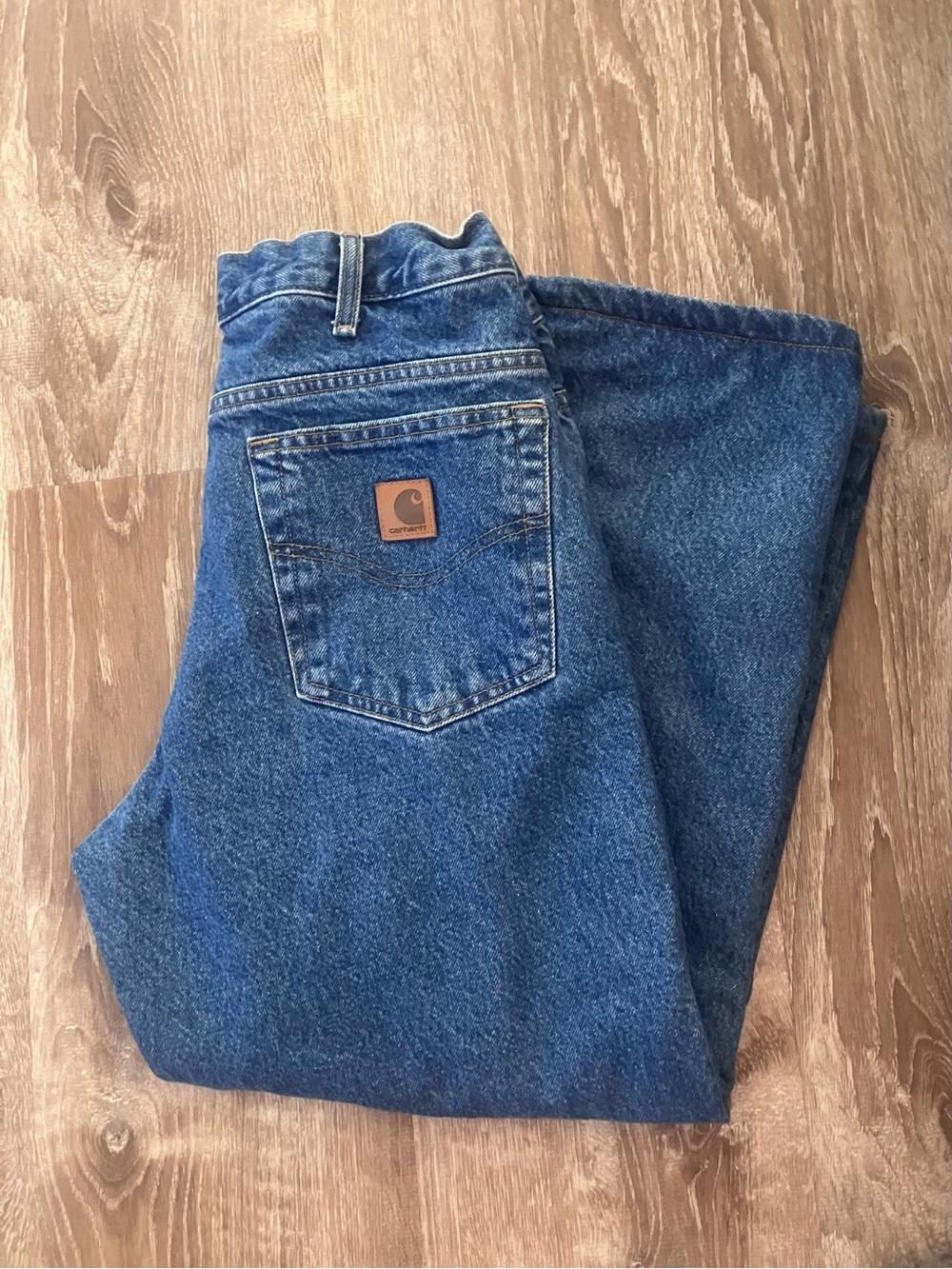 Carhartt Men's Lined Dark Blue Relaxed Denim Work Jeans